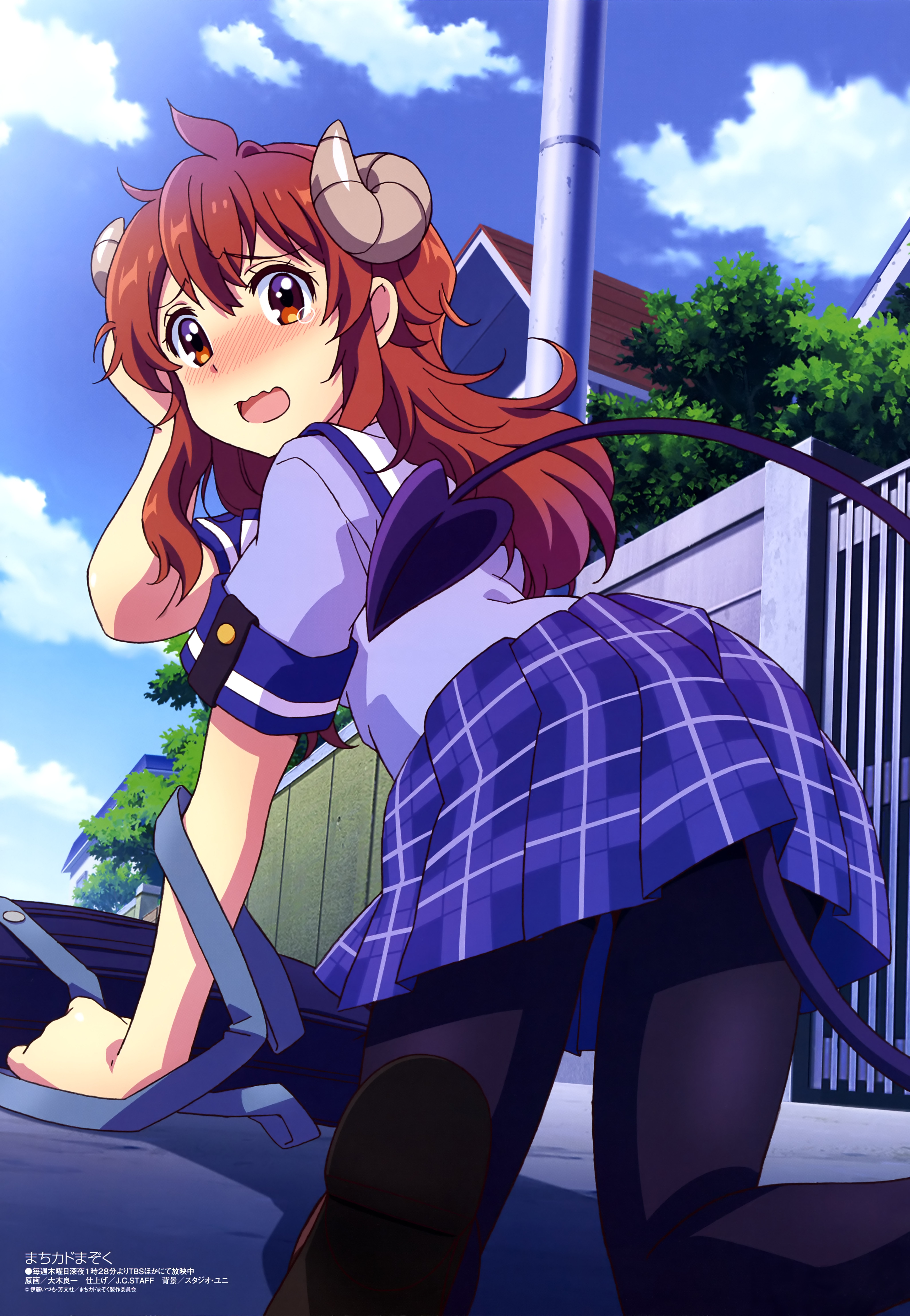 horns, machikado_mazoku, ooki_ryouichi, pantyhose, seifuku, tail, yoshida_yuuko_(machikado_mazoku)