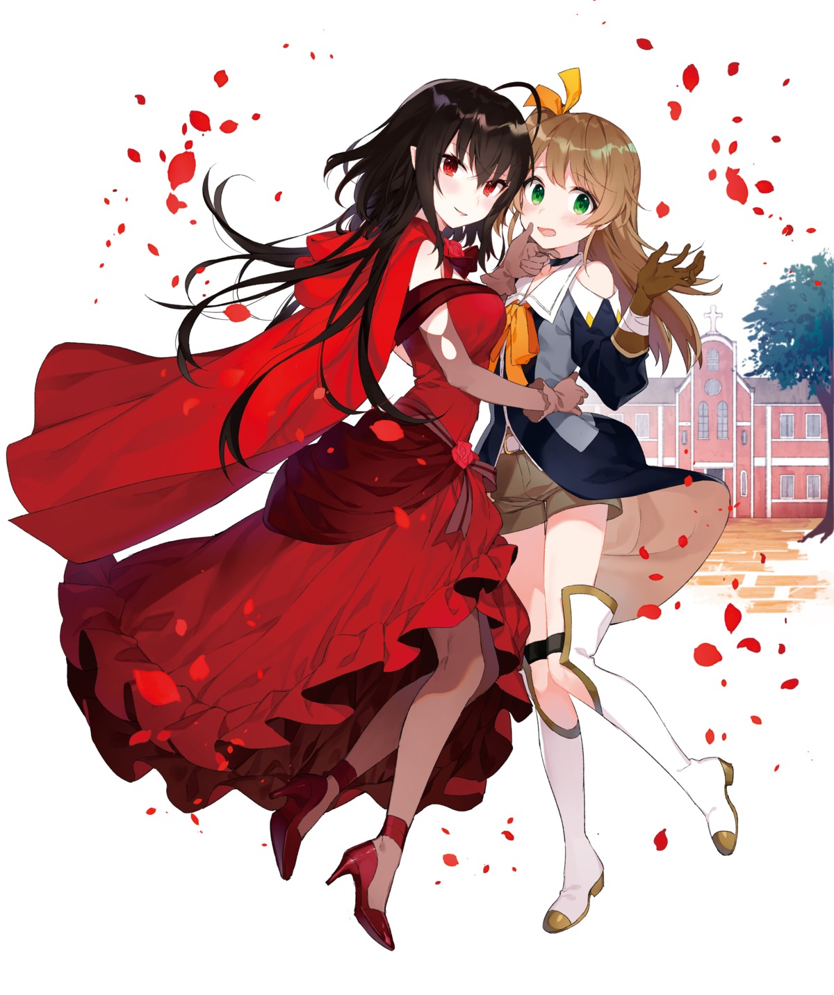 dress, pantyhose, pointy_ears, shirako_miso, yuri