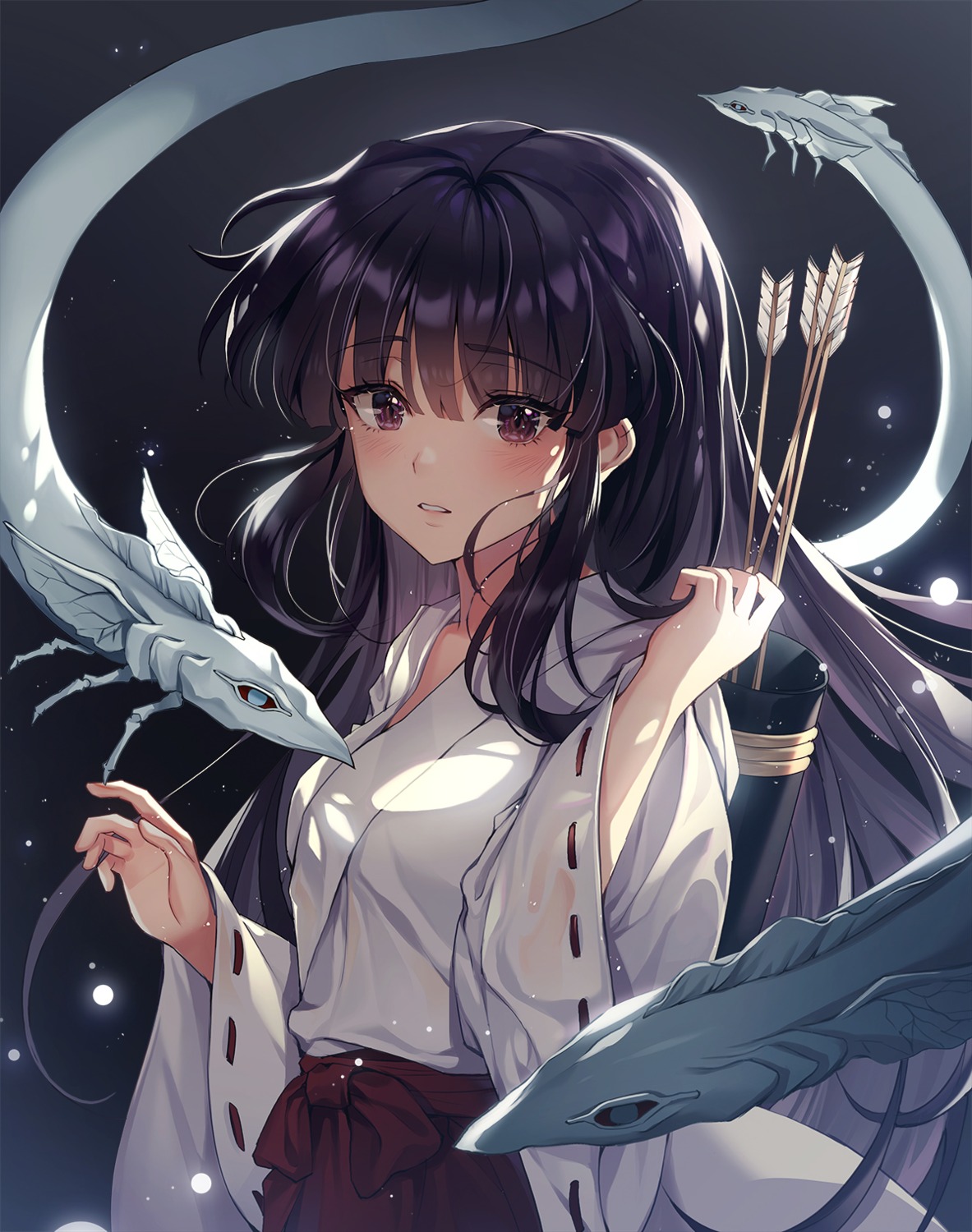inuyasha, kikyou_(inuyasha), miko, monster, ttosom, weapon