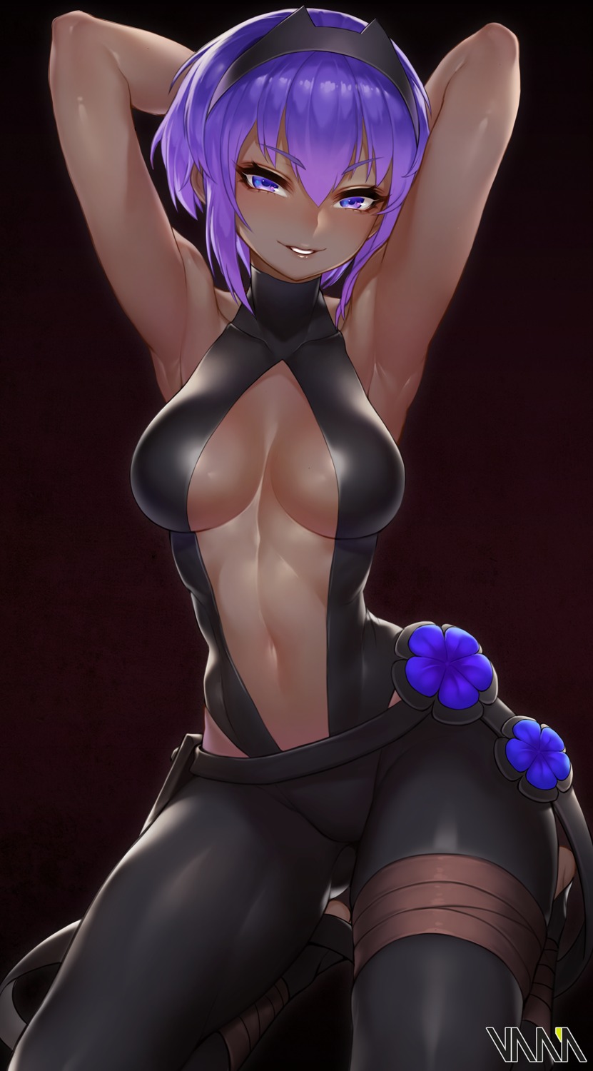 bandages, cleavage, fate/grand_order, hassan_of_serenity_(fate), leotard, no_bra, pantyhose, vana
