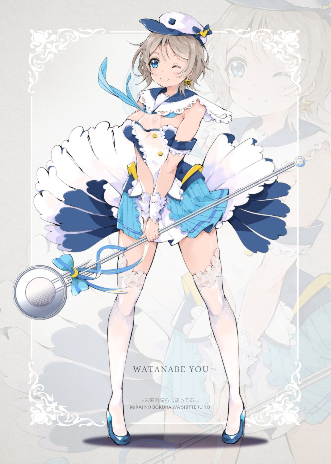 cleavage, heels, love_live!_(series), love_live!_sunshine!!, qianqian, see_through, thighhighs, watanabe_you