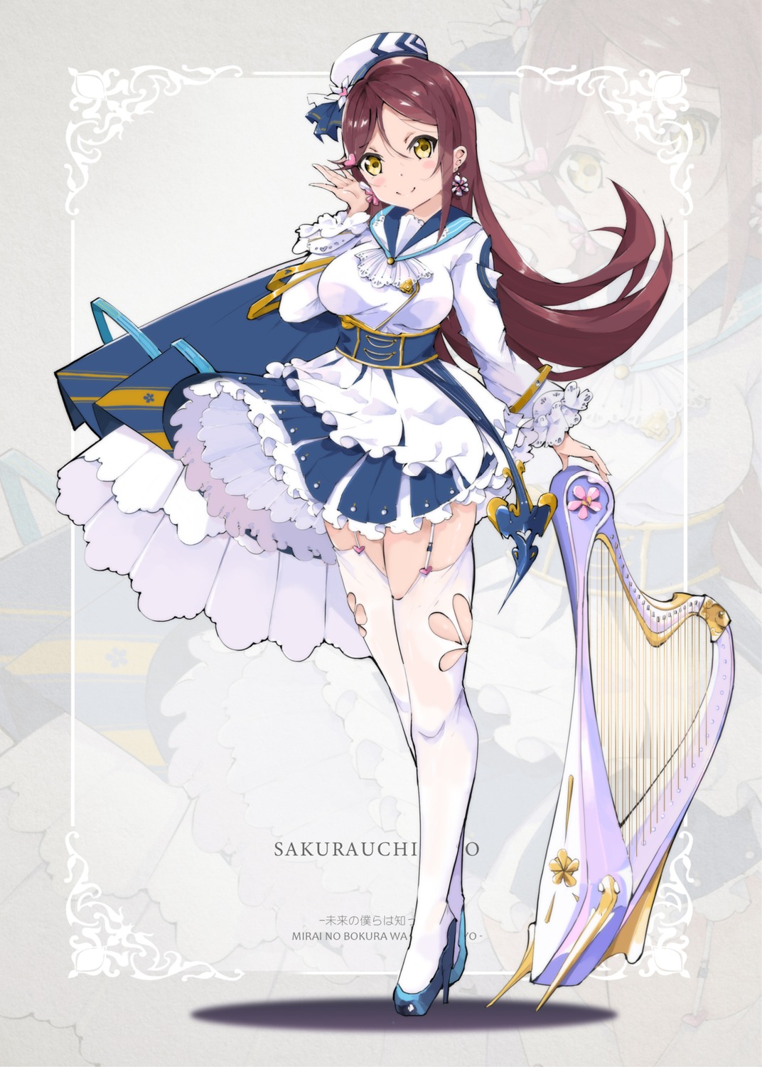 heels, love_live!_(series), love_live!_sunshine!!, qianqian, sakurauchi_riko, skirt_lift, stockings, thighhighs