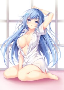 cleavage, dress_shirt, emori_miku, emori_miku_project, nametakenoko, no_bra, open_shirt