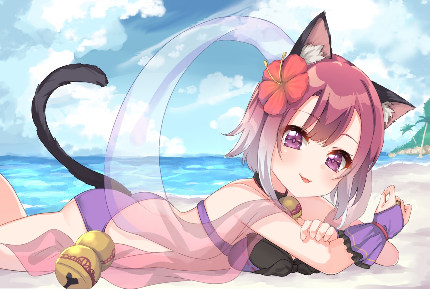 animal_ears, ass, bikini, breast_hold, miyasaka_tamaki, nekomimi, princess_connect!, princess_connect!_re:dive, suzu_(minagi), swimsuits, tail