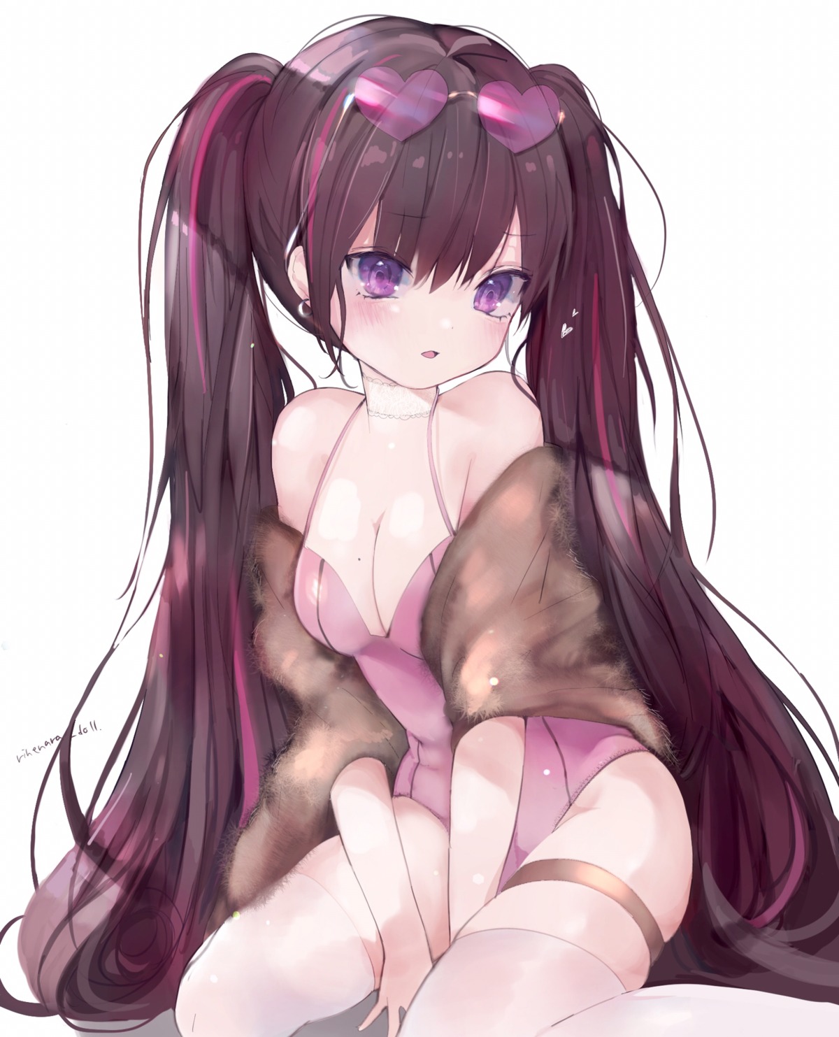 cleavage, garter, megane, swimsuits, thighhighs, yukari_(rihenara_doll)