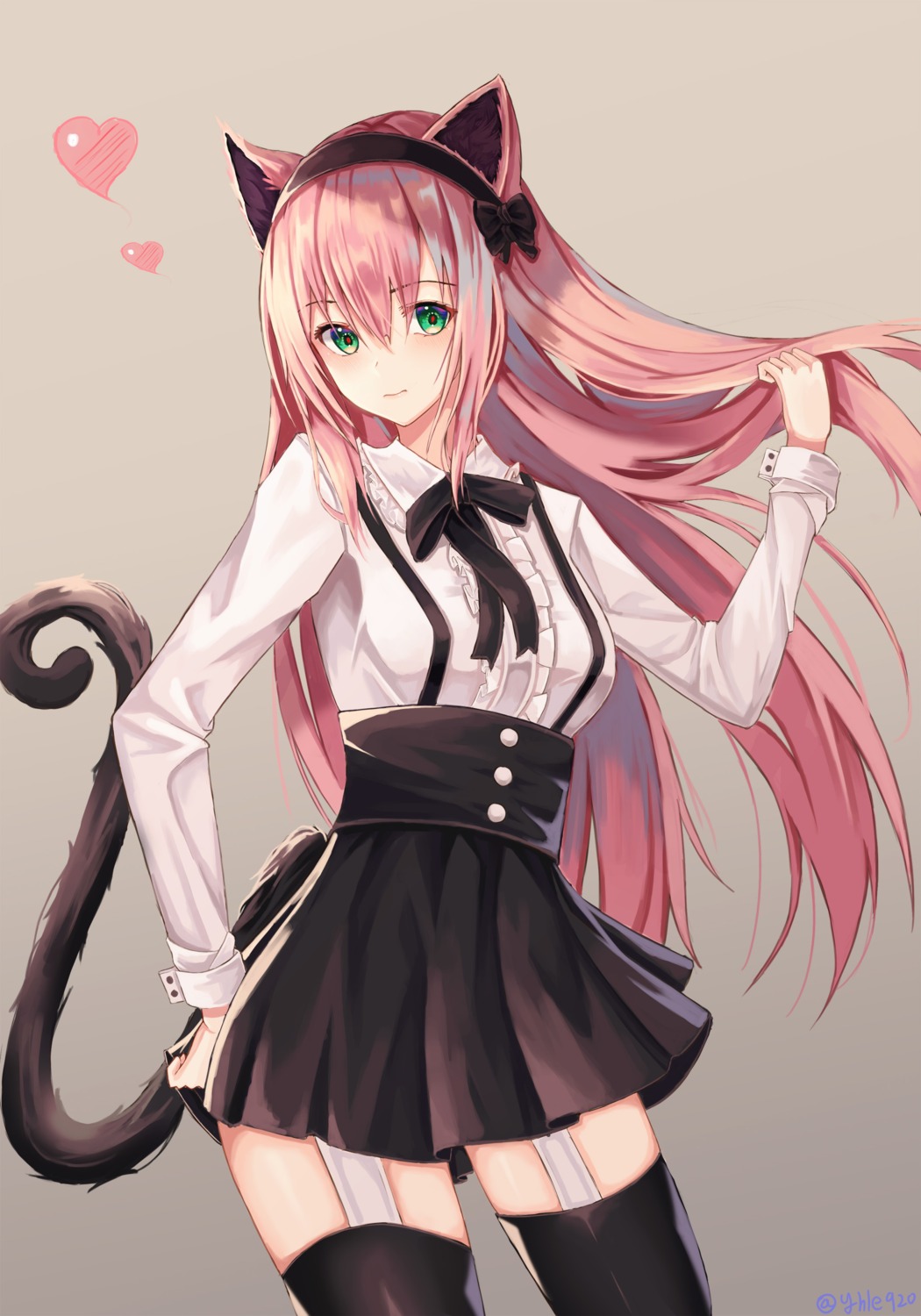 animal_ears, cup6542, nekomimi, stockings, tail, thighhighs