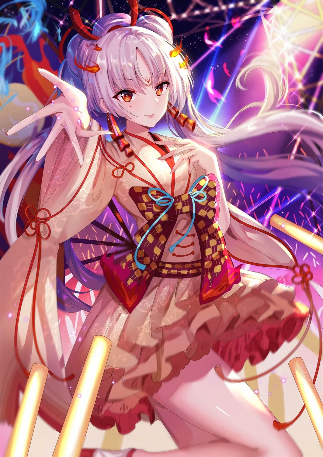 breast_hold, japanese_clothes, onmyouji, shanguier, shiranui_(onmyouji), skirt_lift