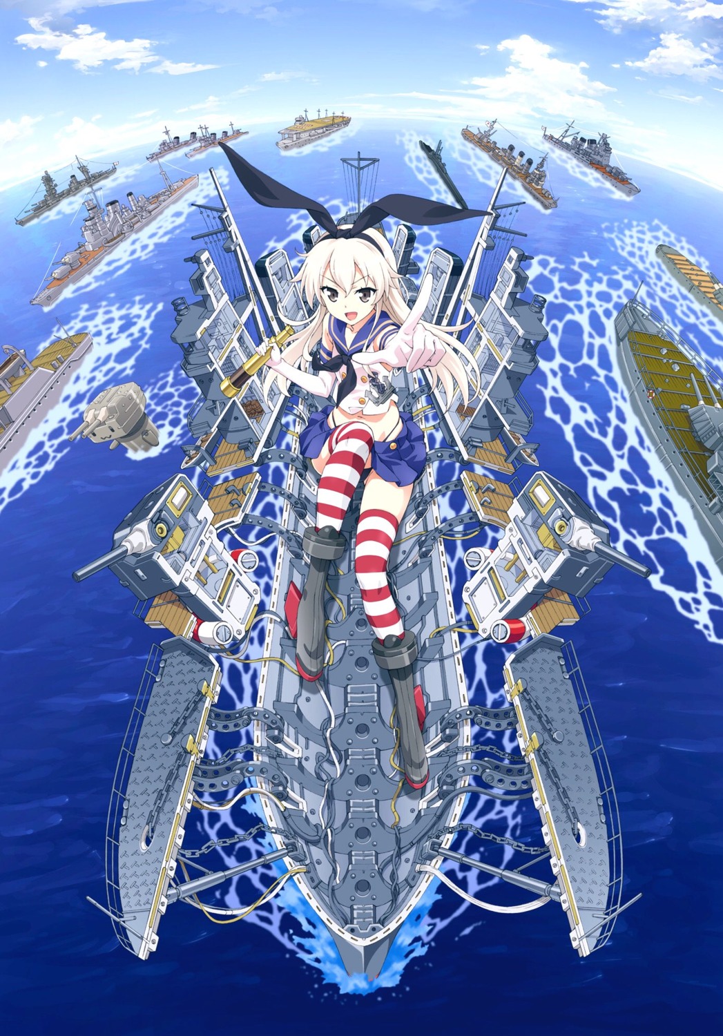 kantai_collection, pantsu, seifuku, shimakaze_(kancolle), skirt_lift, thighhighs, watanabe_yoshihiro
