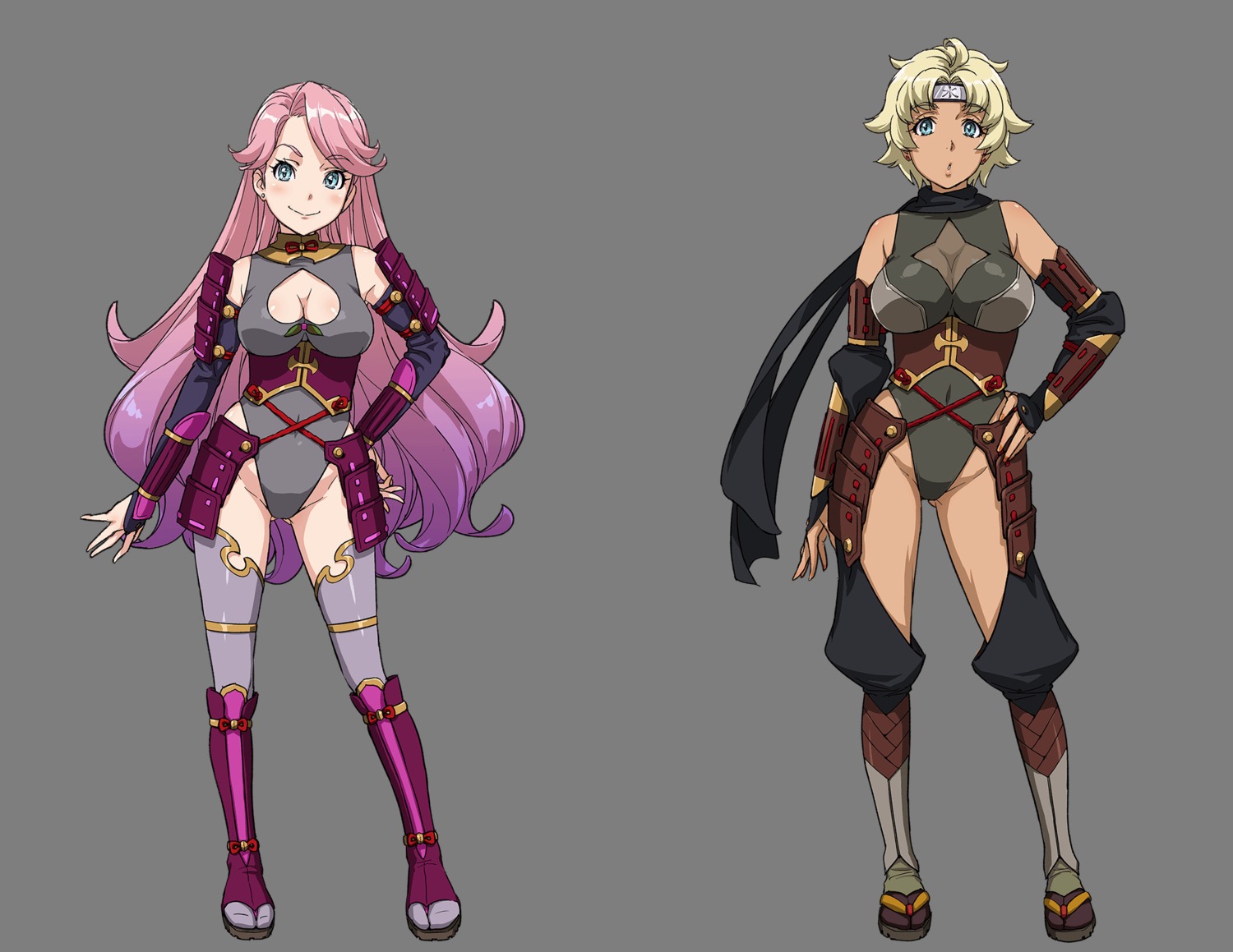 armor, cleavage, emily_orange, japanese_clothes, jennifer_peach, kandagawa_jet_girls, leotard, tagme