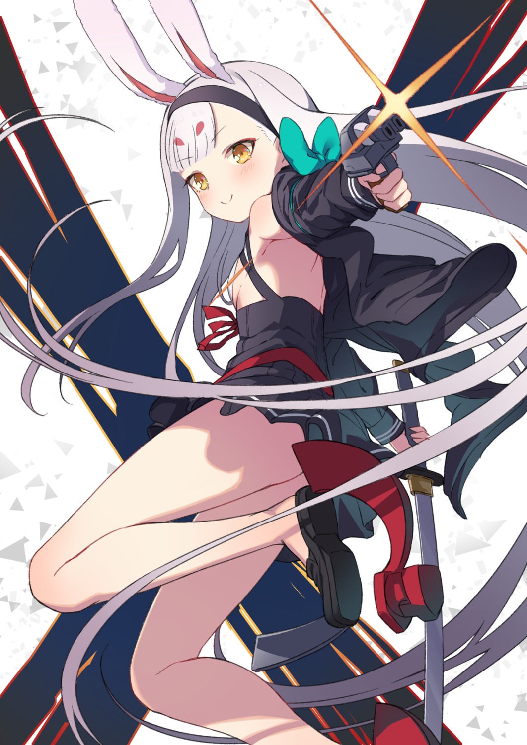 animal_ears, azur_lane, azur_lane_crosswave, bunny_ears, gun, heels, nemeneko_6, shimakaze_(azur_lane)