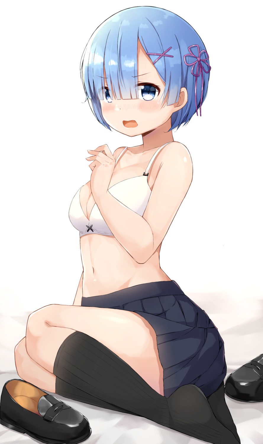 bra, breast_hold, cleavage, moko_(mokomozi11), re:zero_kara_hajimeru_isekai_seikatsu, rem_(re_zero), seifuku