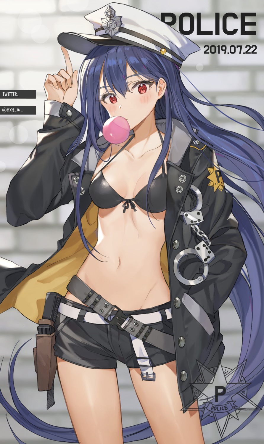 bikini_top, cleavage, gompang, gun, open_shirt, swimsuits