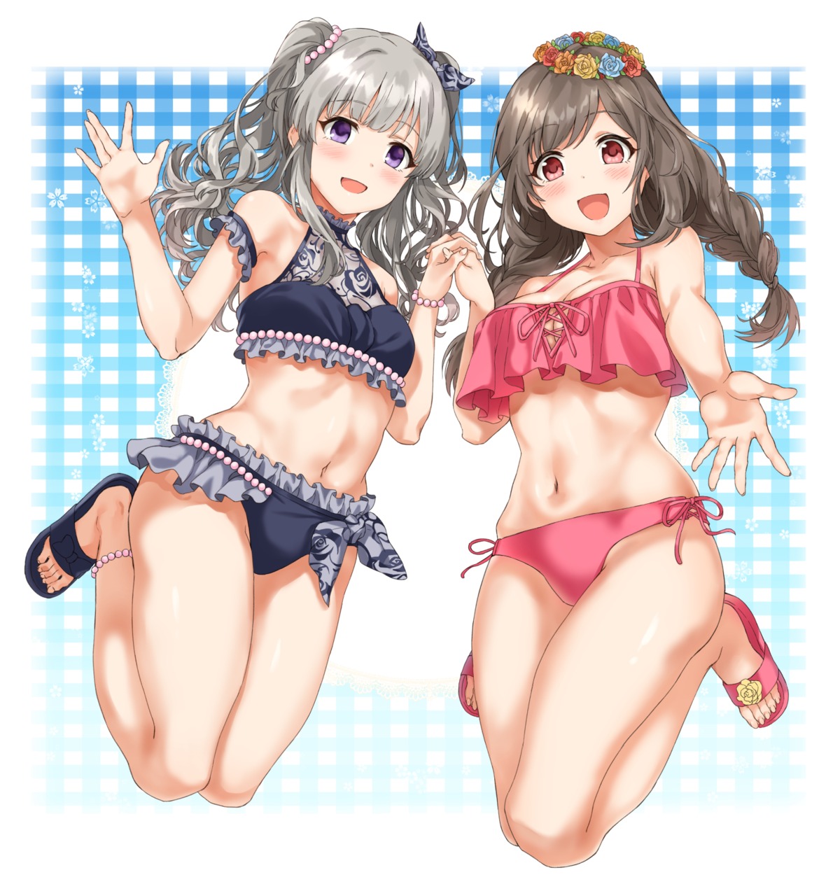 bikini, cleavage, sirurabbit, swimsuits, the_idolm@ster, the_idolm@ster_shiny_colors, tsukioka_kogane, yuukoku_kiriko