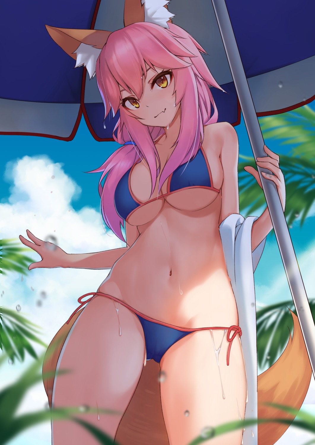 animal_ears, bikini, fate/grand_order, gallant99770, swimsuits, tail, tamamo_no_mae, underboob, wet