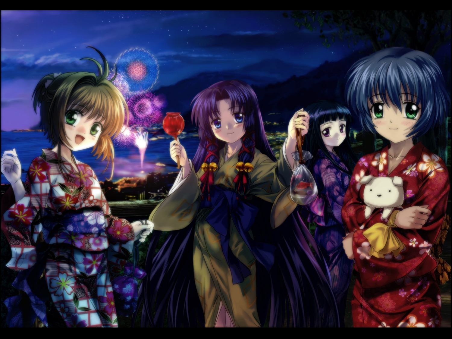air, card_captor_sakura, daidouji_tomoyo, kannabi_no_mikoto, kimono, kinomoto_sakura, kirishima_kano, moonknives, potato, wallpaper, yukata