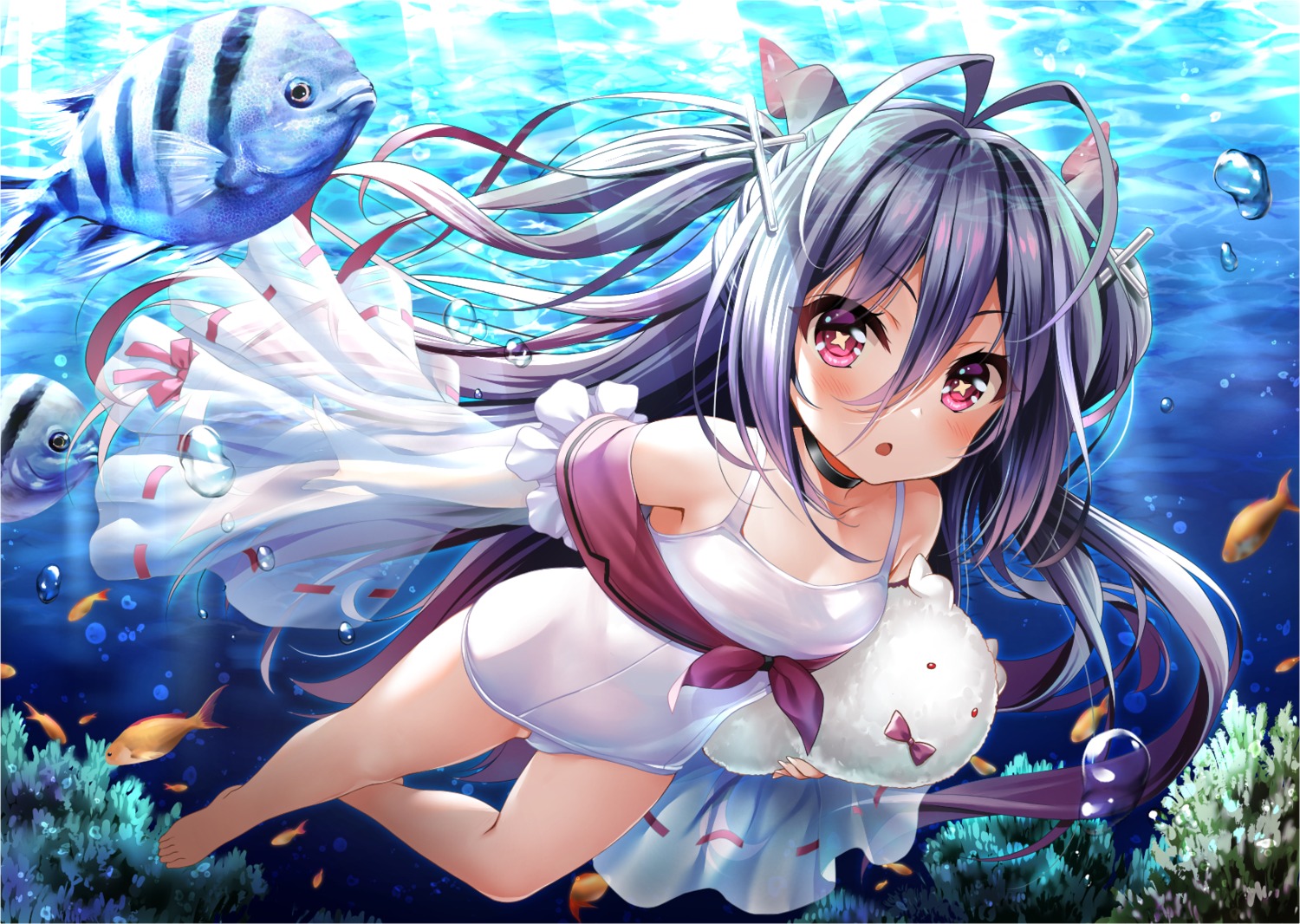 azur_lane, cleavage, fushimi_(fukumi), horns, i-168_(azur_lane), school_swimsuit, swimsuits