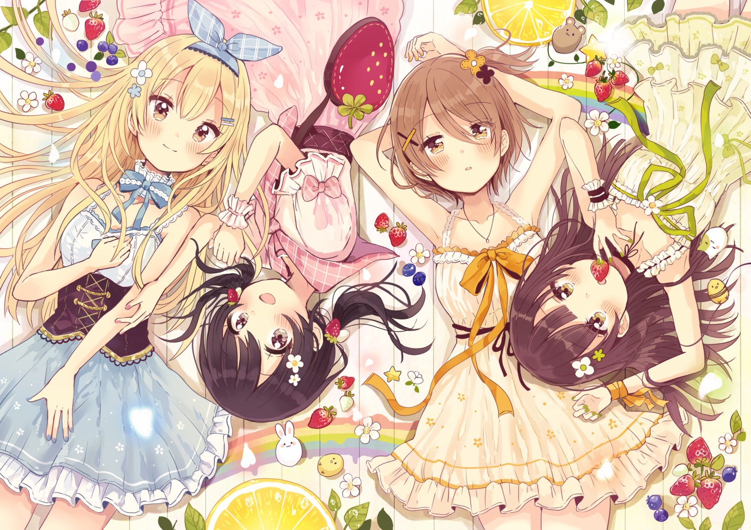 dress, higuchi_kaede_(swing!), miyasato_haruka, okamoto_natsuhi, sakura_oriko, summer_dress, swing!!, yokomine_ibuki