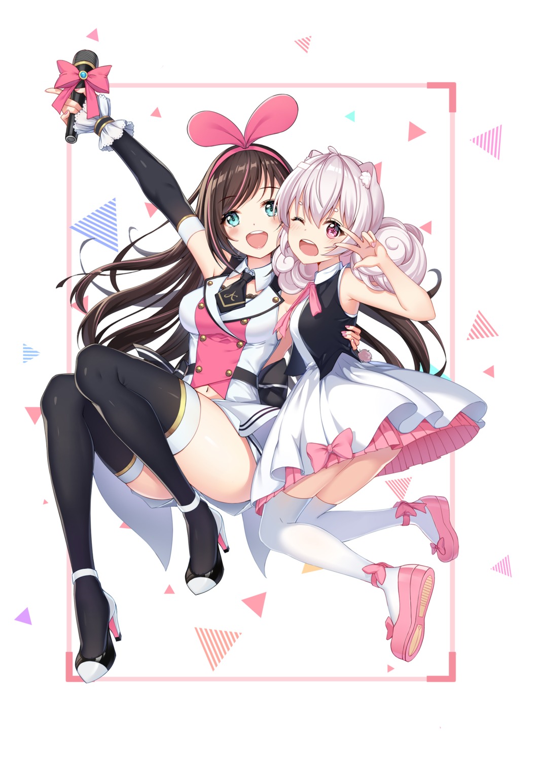 94_(644534209), animal_ears, crossover, dress, heels, kizuna_ai, kizuna_ai_inc., nekomimi