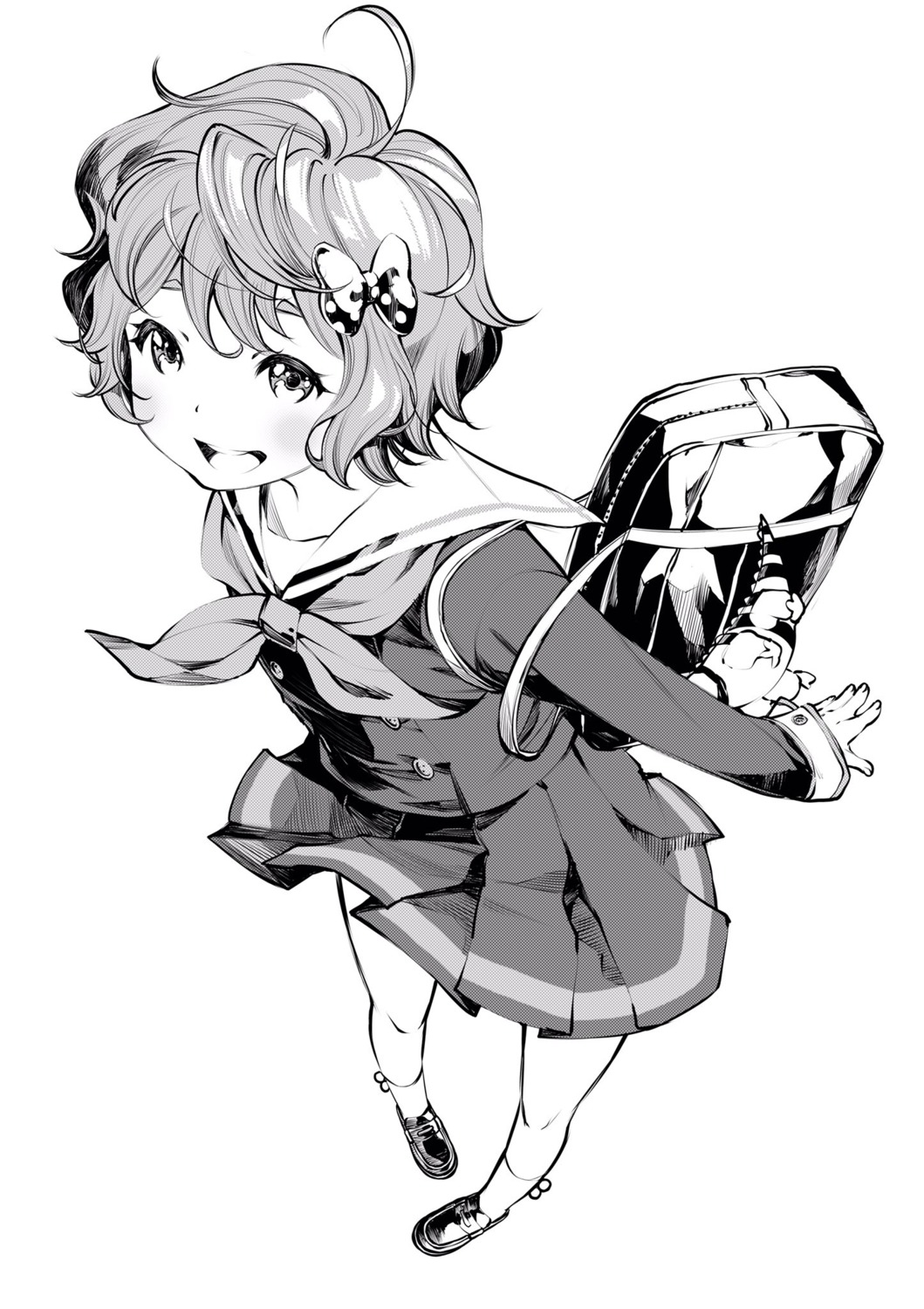 fukushima_masayasu, hibike!_euphonium, kawashima_sapphire, monochrome, seifuku, skirt_lift