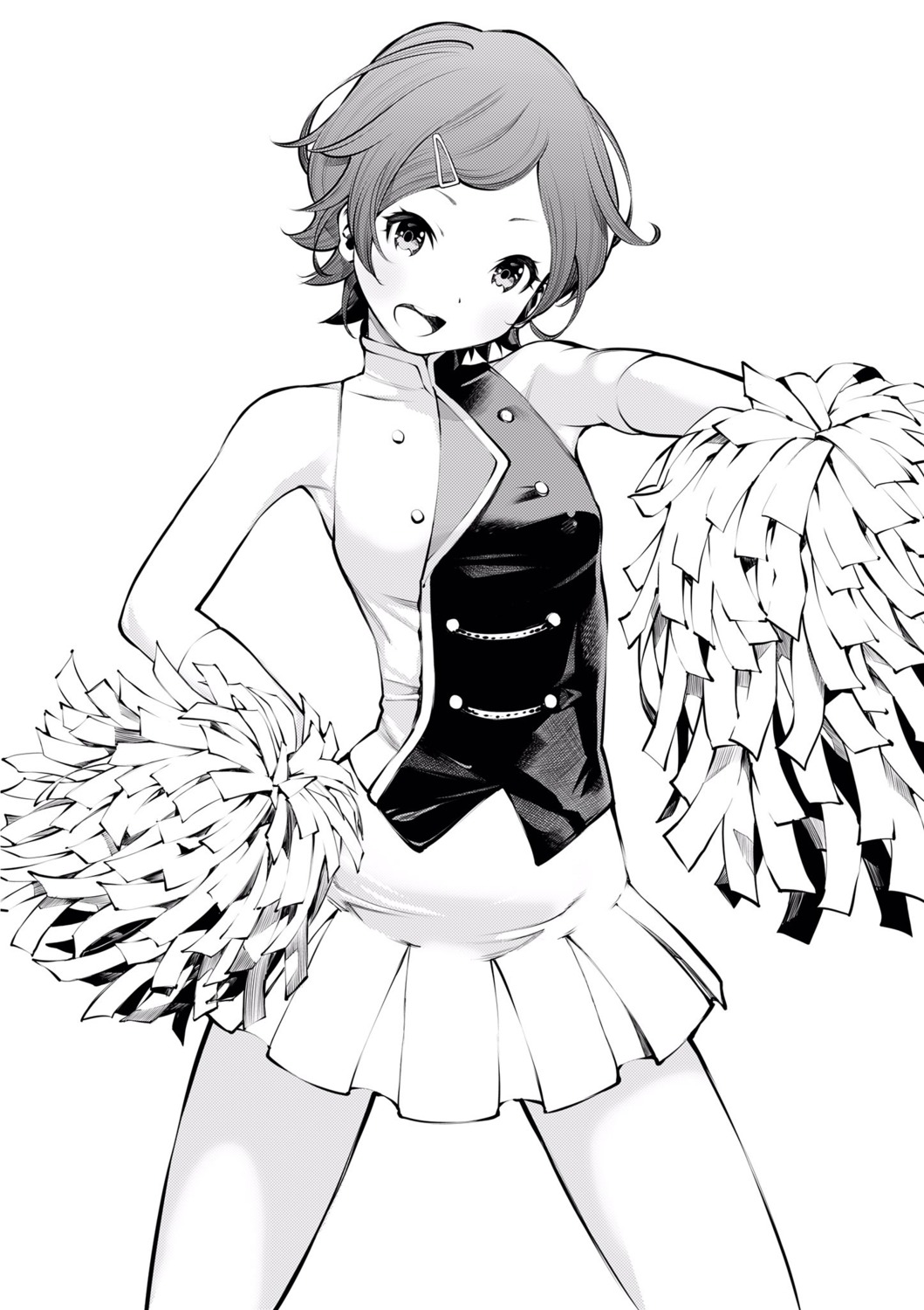 cheerleader, fukushima_masayasu, hibike!_euphonium, katou_hazuki_(hibike!_euphonium), monochrome