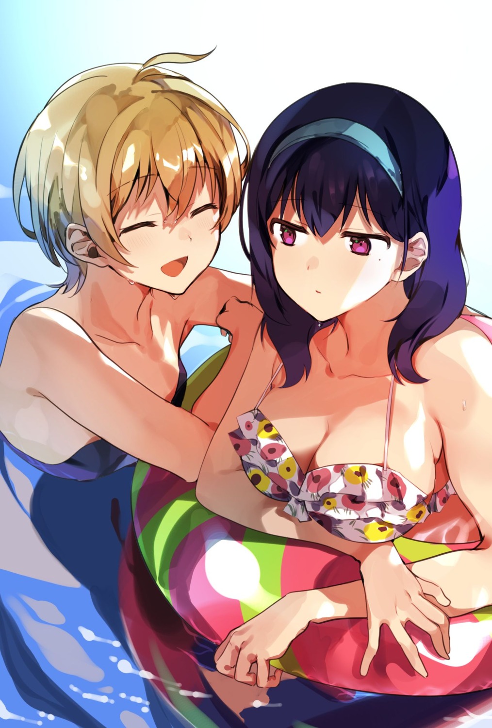 bikini, breast_hold, cleavage, harumi_hana, ichihara_chiaki, konbu_wakame, sekai_de_ichiban_oppai_ga_suki!, swimsuits