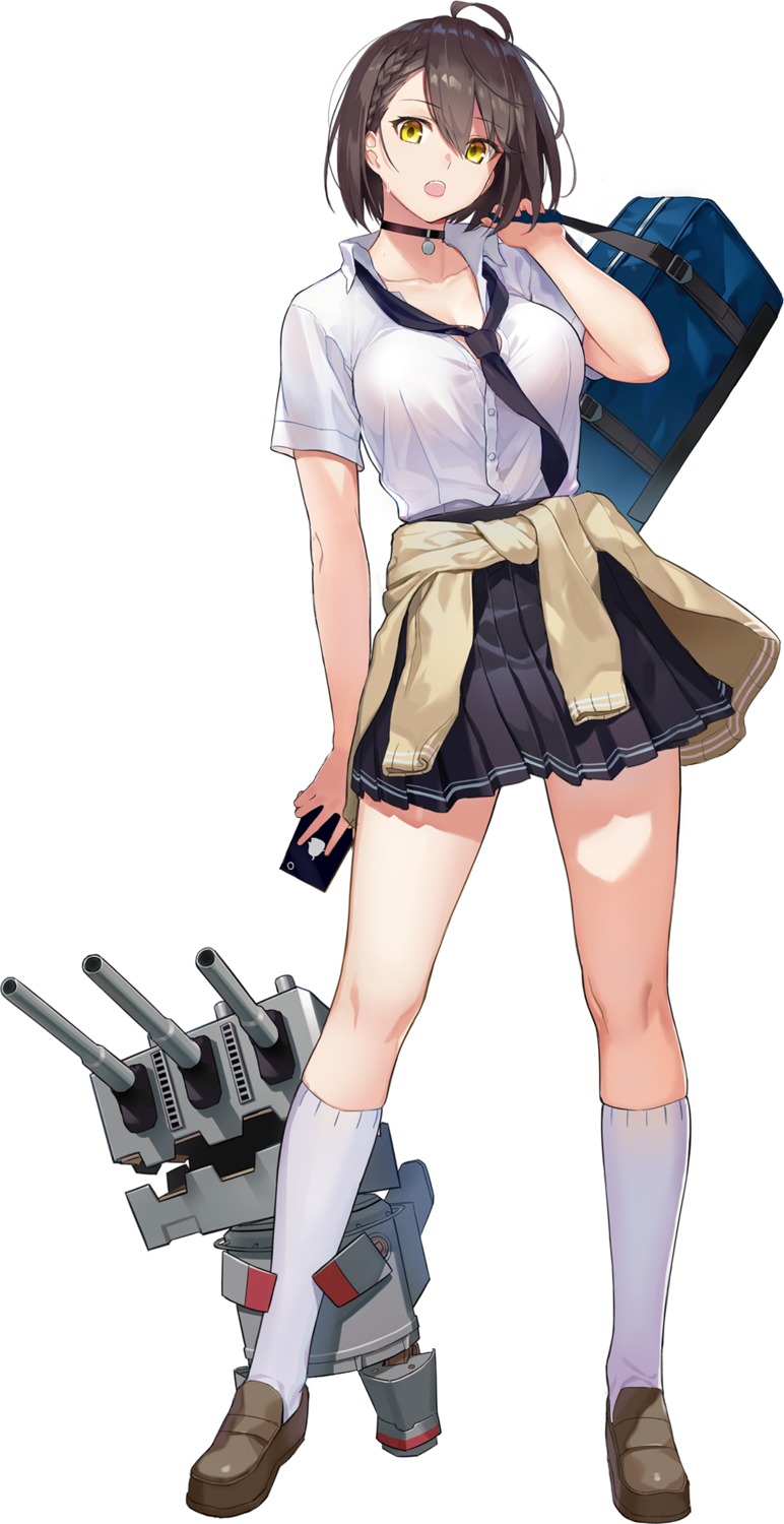 azur_lane, baltimore_(azur_lane), cleavage, fightpower, open_shirt, seifuku, sweater