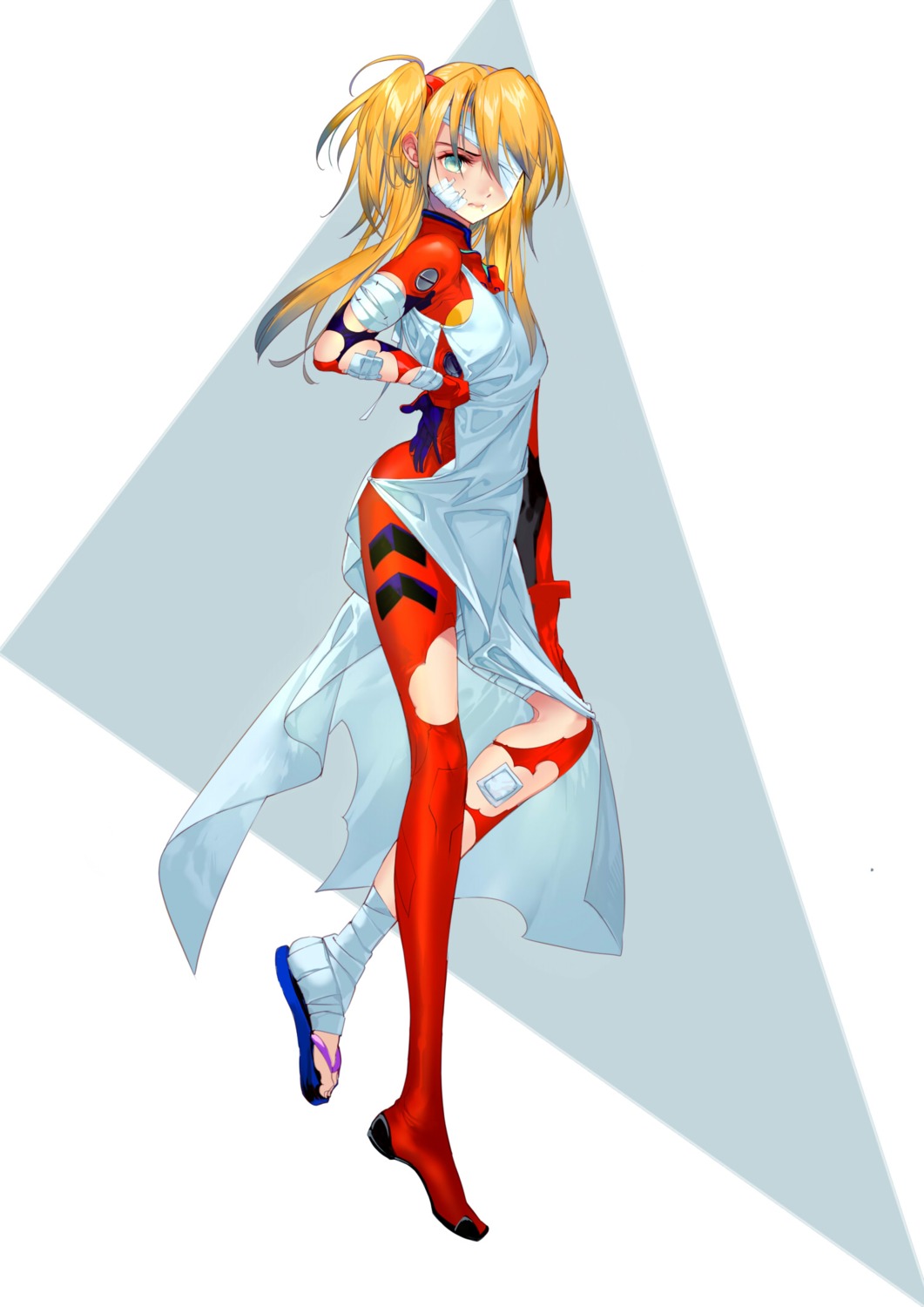 bandages, bandaid, bodysuit, isaki_uta, neon_genesis_evangelion, souryuu_asuka_langley, torn_clothes