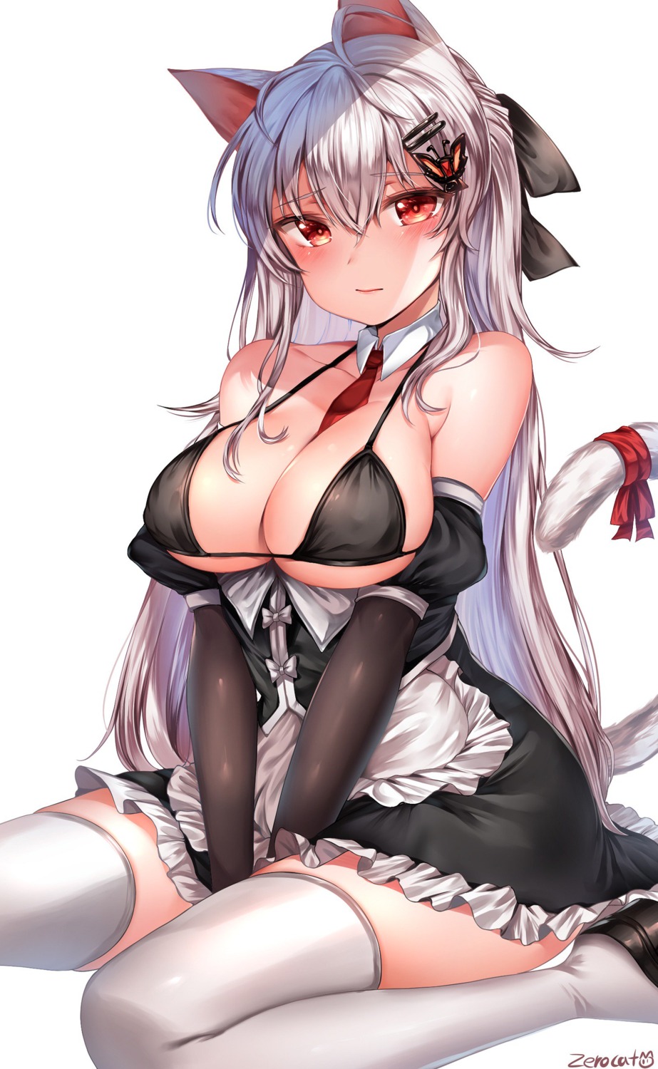 animal_ears, bikini_top, cleavage, girls_frontline, iws-2000_(girls_frontline), maid, nekomimi, swimsuits, tail, thighhighs, zerocat
