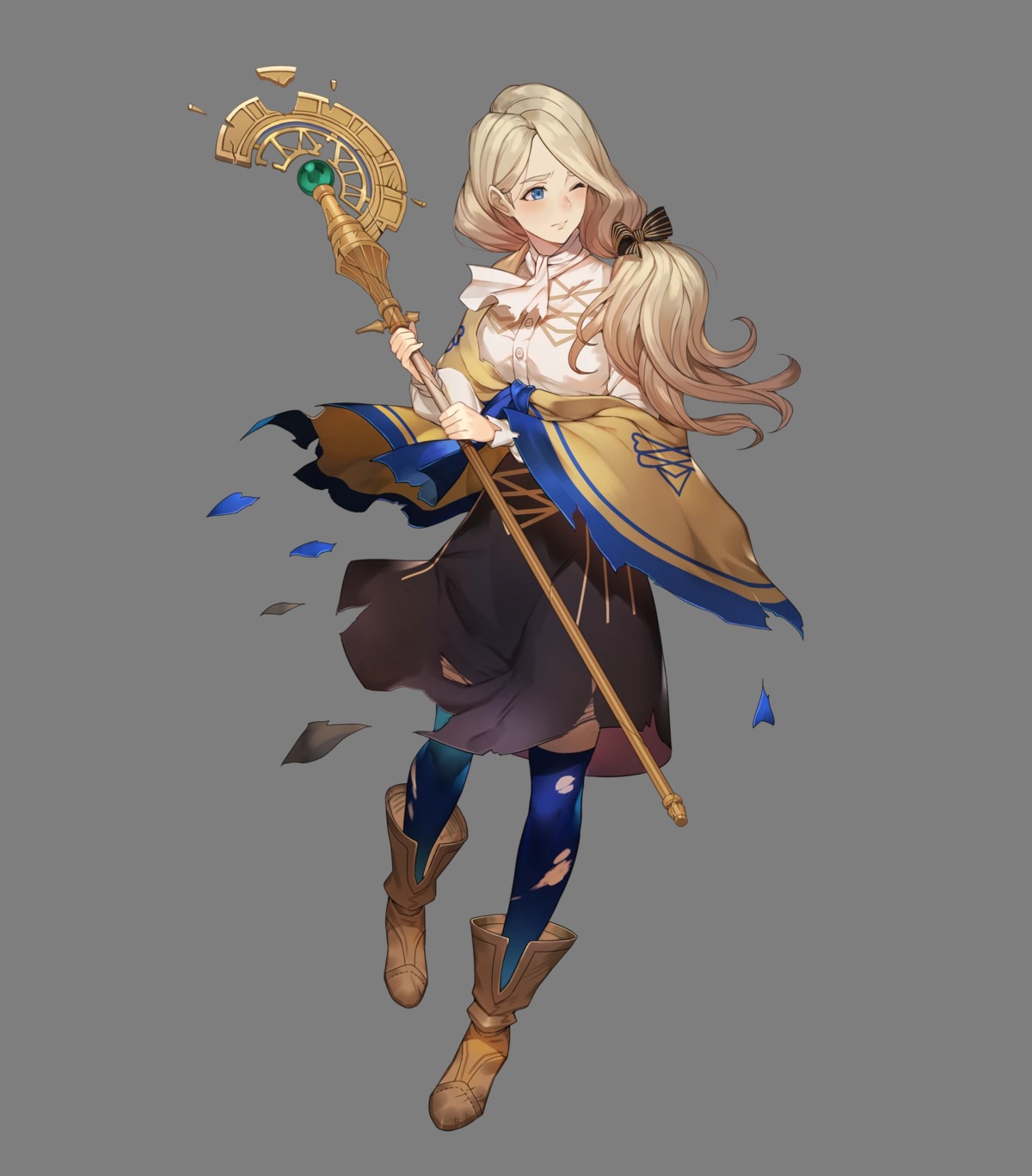 fire_emblem, fire_emblem_heroes, fire_emblem_three_houses, kakage, mercedes_von_martritz, nintendo, thighhighs, torn_clothes, transparent_png, uniform, weapon