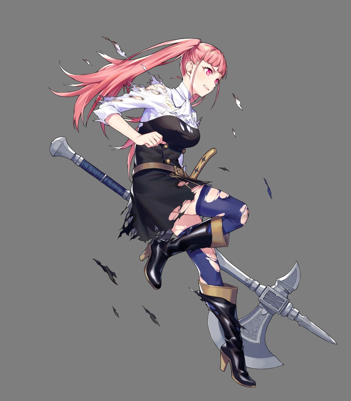 fire_emblem, fire_emblem_heroes, fire_emblem_three_houses, hilda_valentine_goneril, nintendo, noy, sword, thighhighs, torn_clothes, transparent_png, uniform, weapon