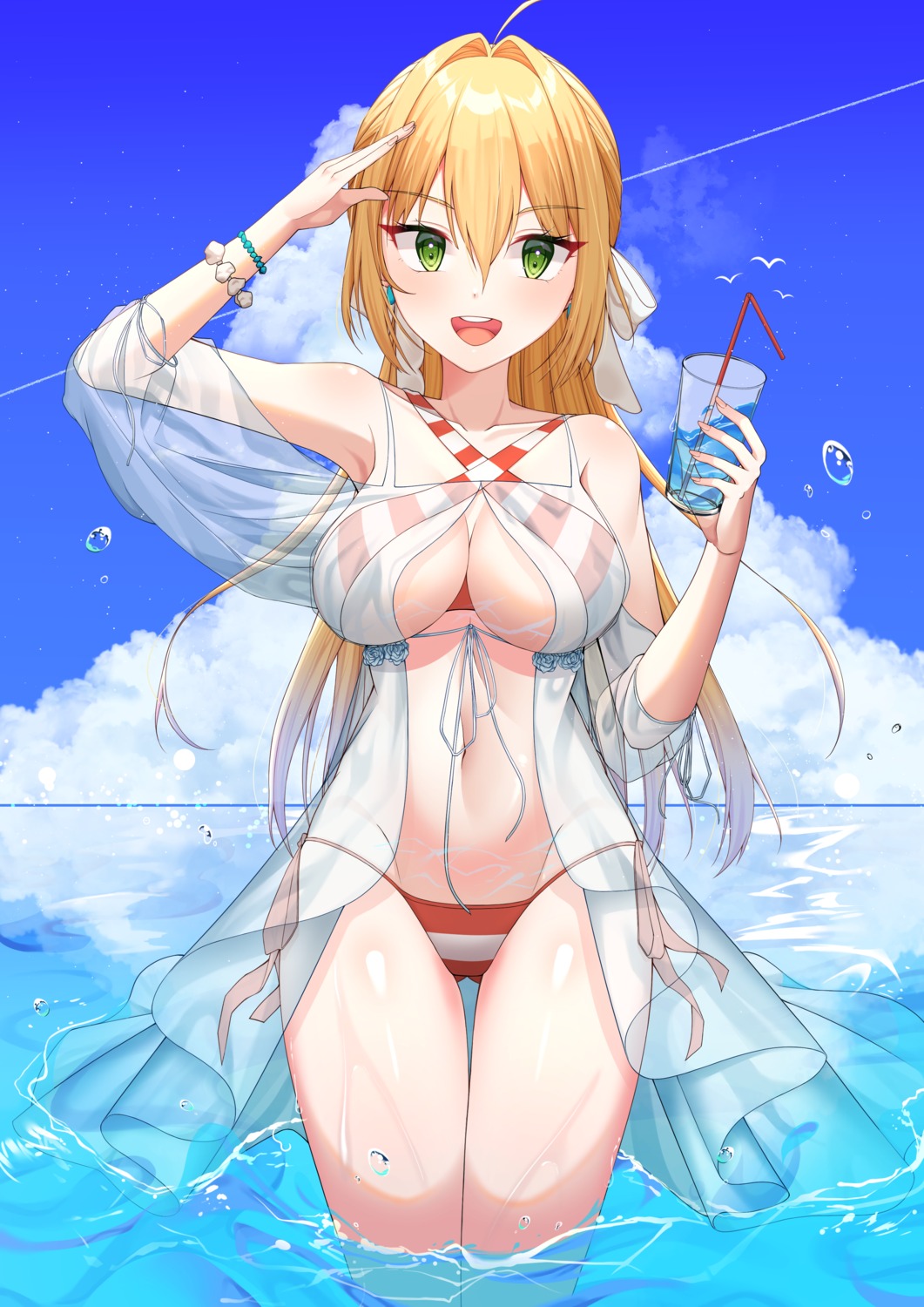 bikini, cleavage, fate/grand_order, nero_claudius_(fate), rufe_0v0, see_through, swimsuits, wet