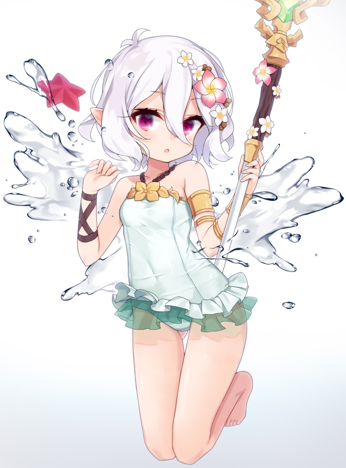 kokkoro, pointy_ears, princess_connect!, princess_connect!_re:dive, see_through, swimsuits, takotsu, weapon