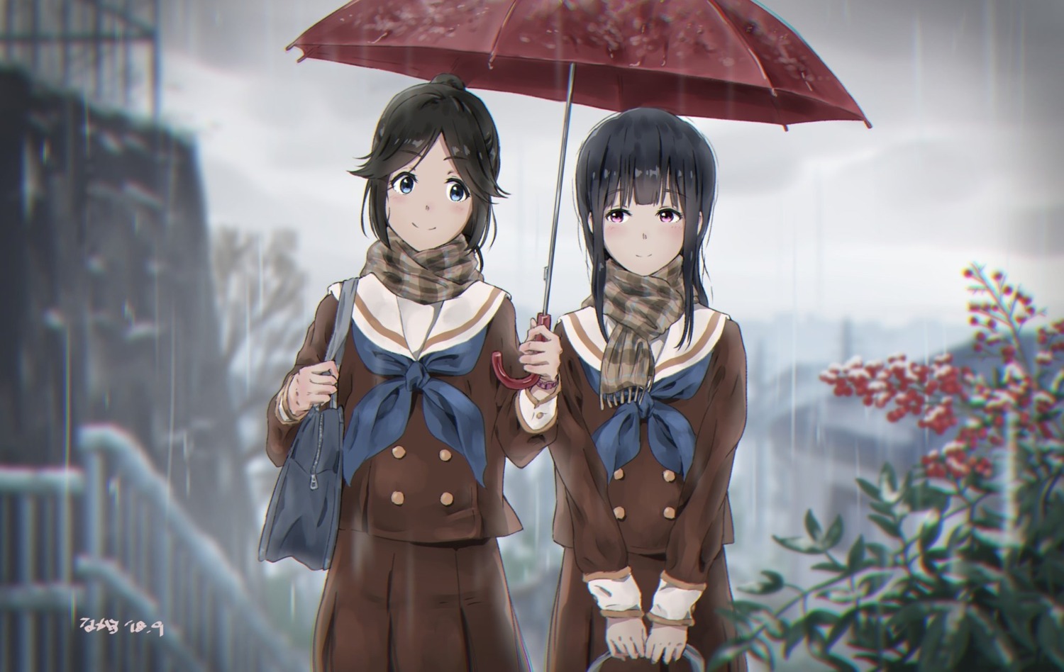 hibike!_euphonium, kasaki_nozomi, liz_to_aoi_tori, seifuku, tree_bowbow, umbrella, yoroizuka_mizore