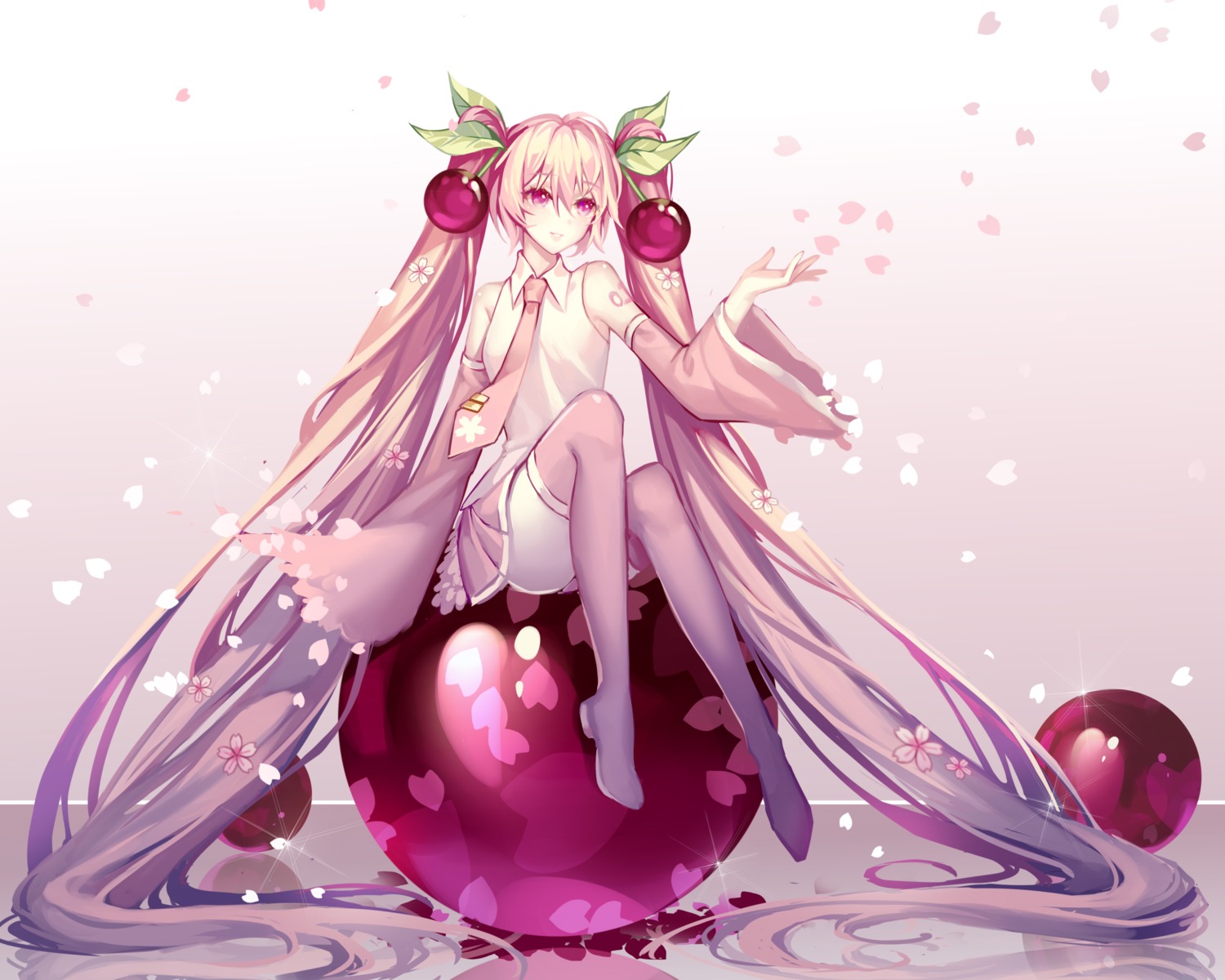hatsune_miku, kazenemuri, sakura_miku, skirt_lift, tattoo, thighhighs, vocaloid