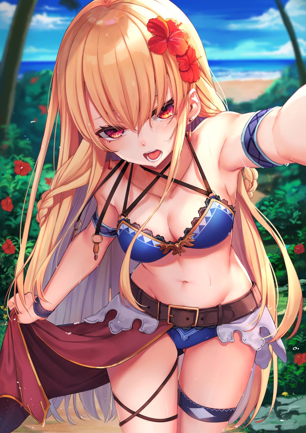 bikini, cleavage, garter, mizuiro_raika, skirt_lift, swimsuits