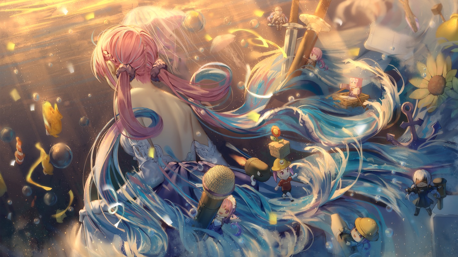 chibi, cosplay, dress, hololive, ji_dao_ji, mario_bros., minato_aqua, minecraft