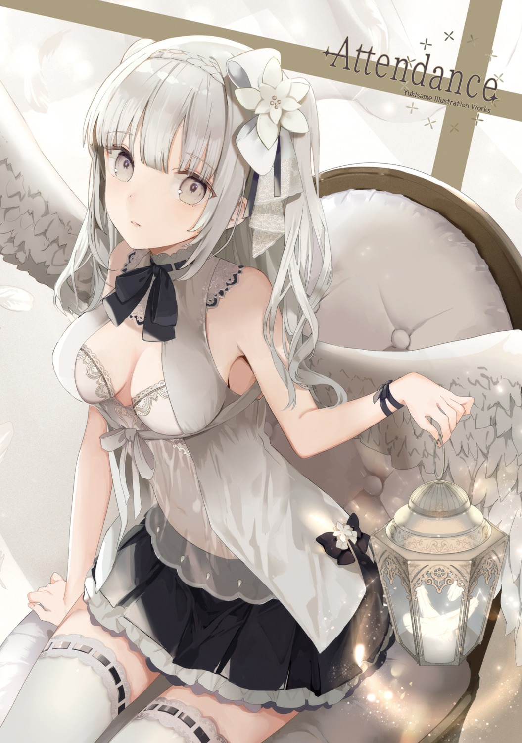 bra, cleavage, lingerie, see_through, thighhighs, wings, yukisame
