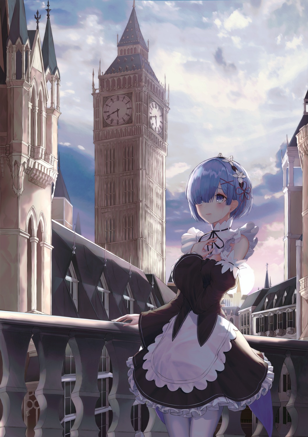 breast_hold, maid, pantyhose, re:zero_kara_hajimeru_isekai_seikatsu, rem_(re_zero), xeonomi