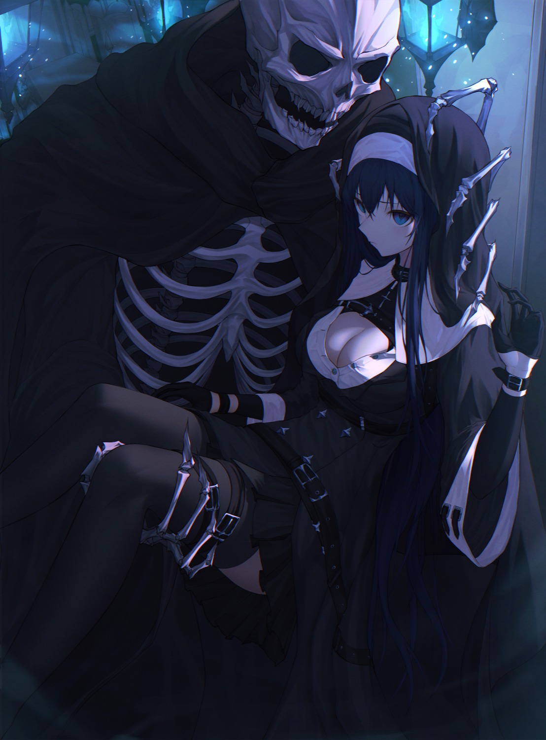 cleavage, no_bra, nun, open_shirt, thighhighs, xeonomi