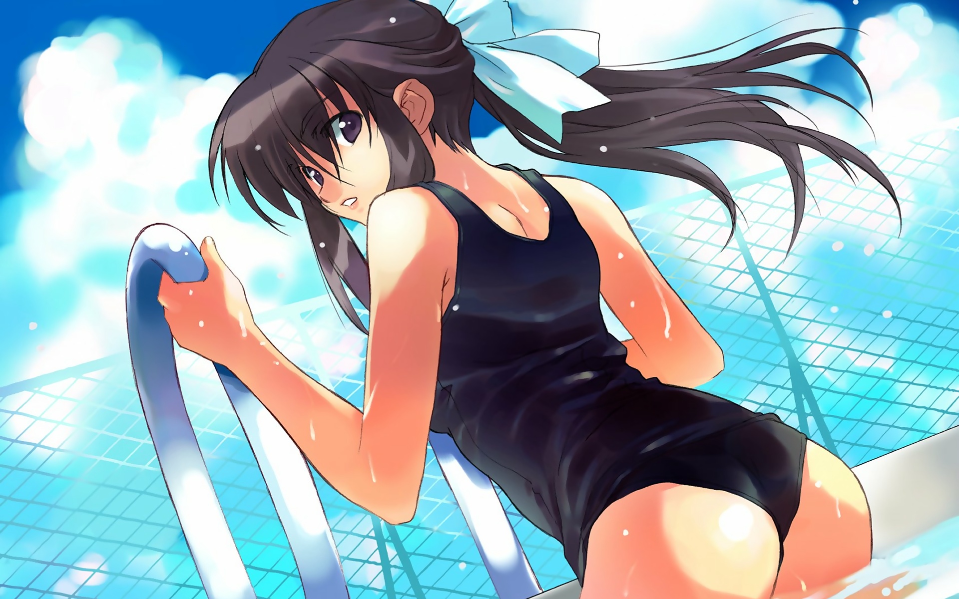matsumoto_noriyuki, school_swimsuit, swimsuits, wallpaper, wet