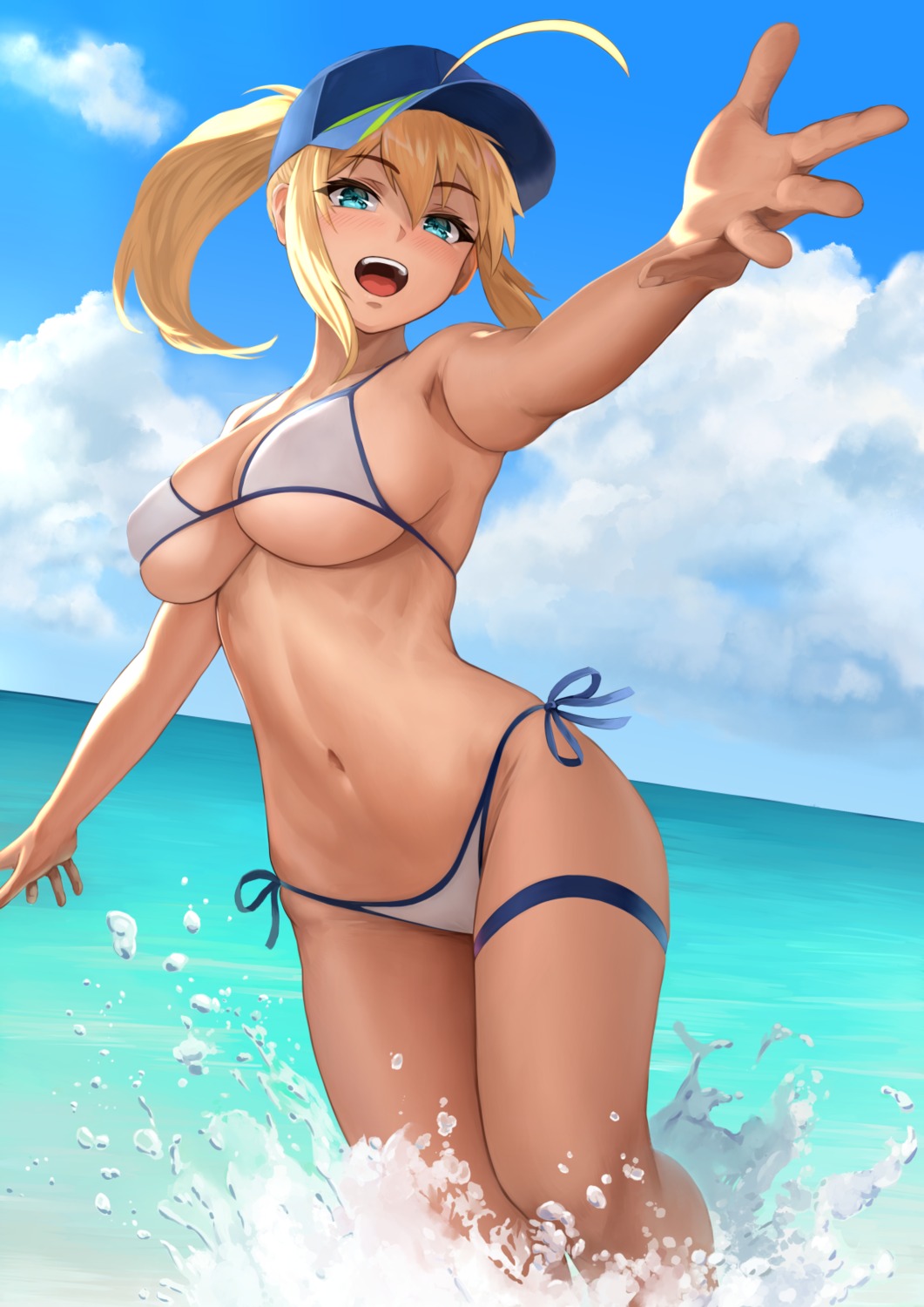 bikini, cleavage, fate/grand_order, garter, heroine_xx, swimsuits, underboob, wet, yamaneko_(tkdrumsco)