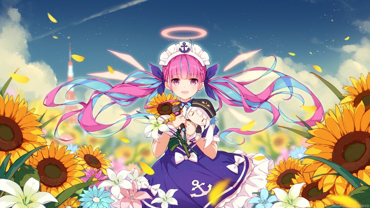 chibi, crossover, hololive, kagura_mea, kagura_mea_channel, maid, minato_aqua, timeo