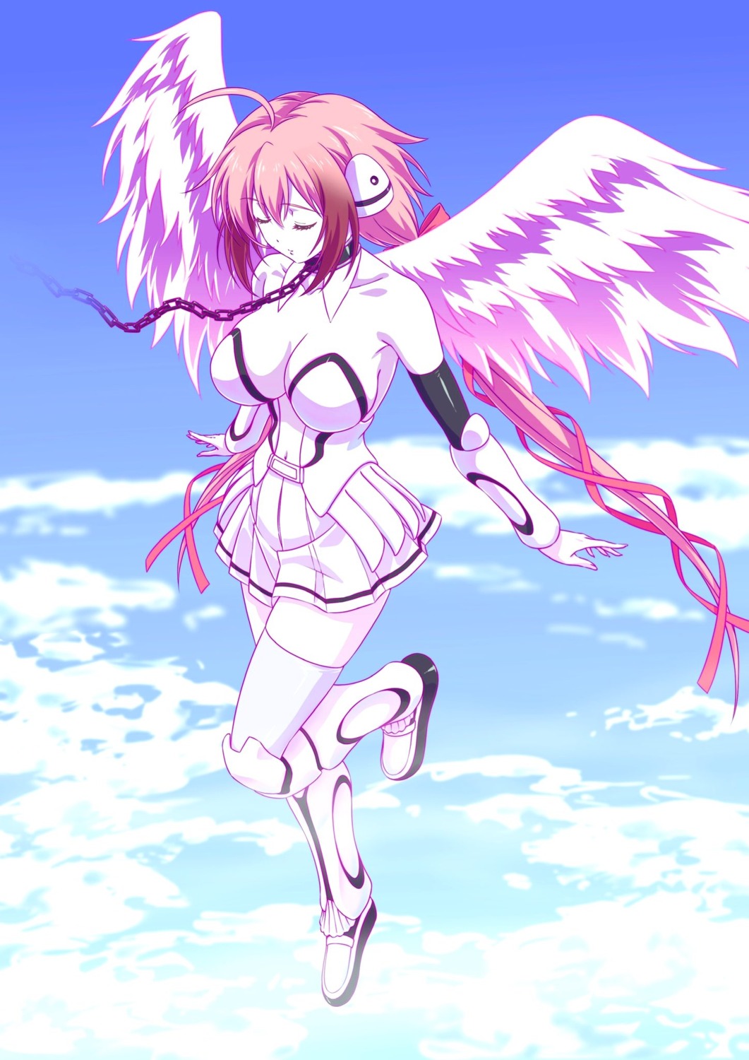 cleavage, ikaros, no_bra, sora_no_otoshimono, thighhighs, watanabe_yoshihiro, wings
