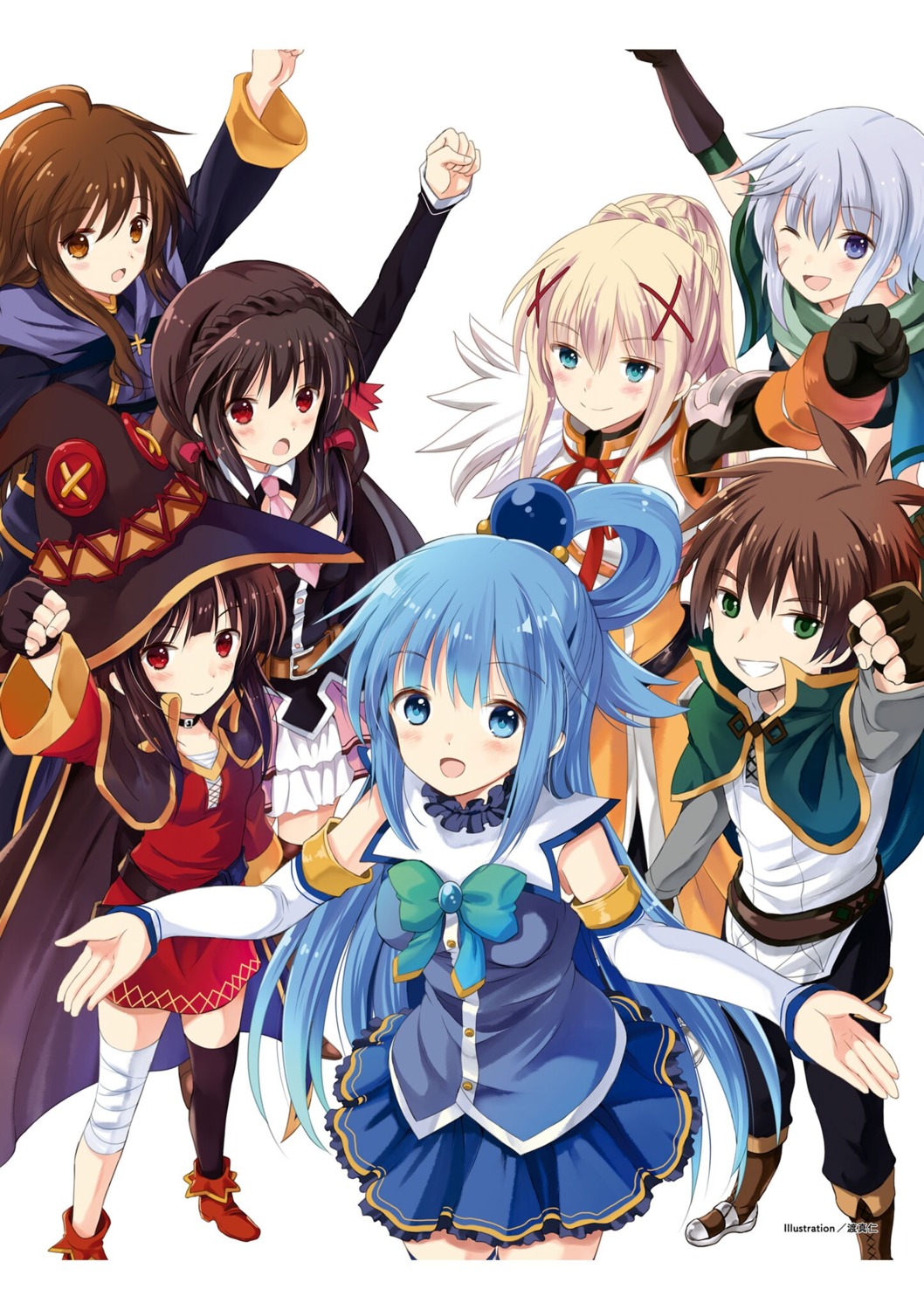 aqua_(konosuba), armor, bandages, chris_(konosuba), dress, dustiness_ford_raratina, eris_(konosuba), heels