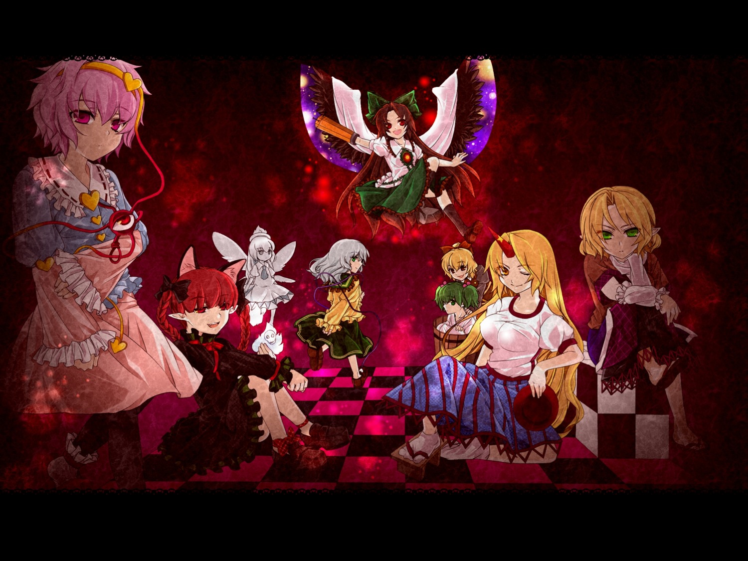 hoshiguma_yuugi, kaenbyou_rin, kisume, komeiji_koishi, komeiji_satori, kurodani_yamame, mizuhashi_parsee, n-mix