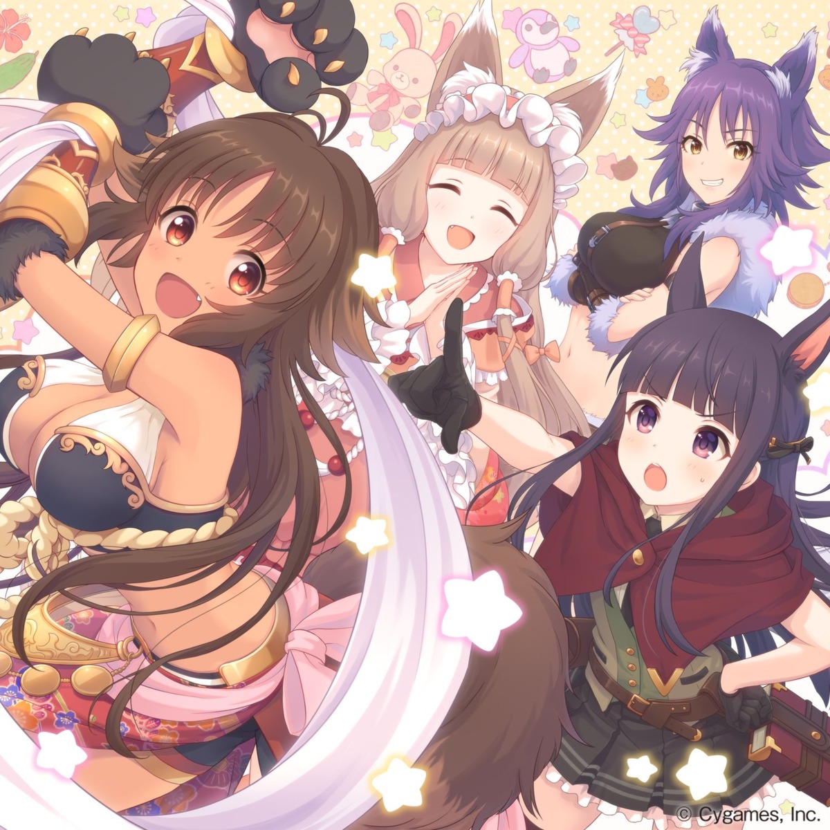 aki_makoto, animal_ears, bikini_armor, cleavage, himemiya_maho, kirihara_kasumi, kyan_kaori, princess_connect!, princess_connect!_re:dive, tagme