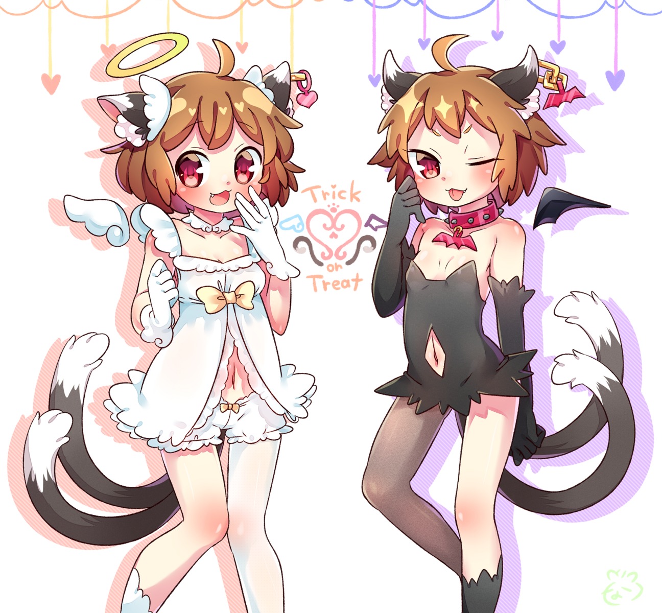 angel, animal_ears, bloomers, chen, devil, dress, ibaraki_natou, pantyhose
