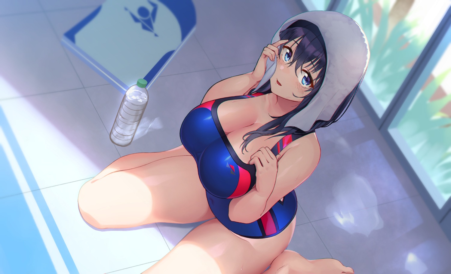 breast_hold, cleavage, okamen, swimsuits