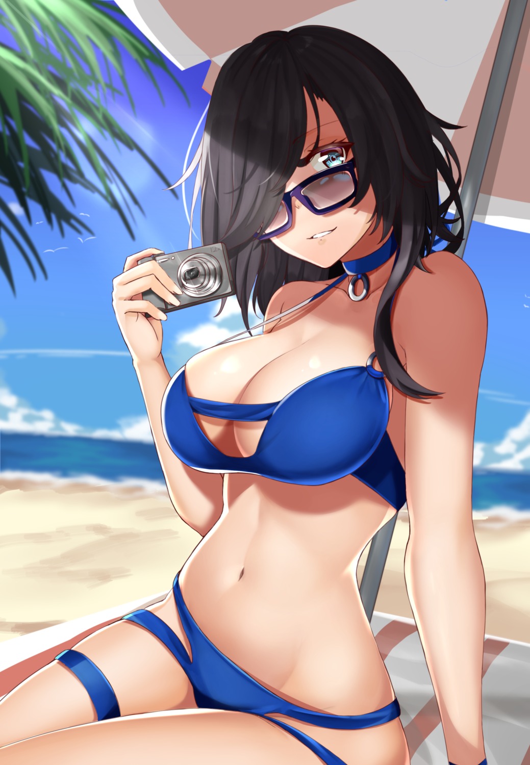 arikawa_rui, ark_royal_(azur_lane), azur_lane, bikini, cleavage, garter, megane, swimsuits