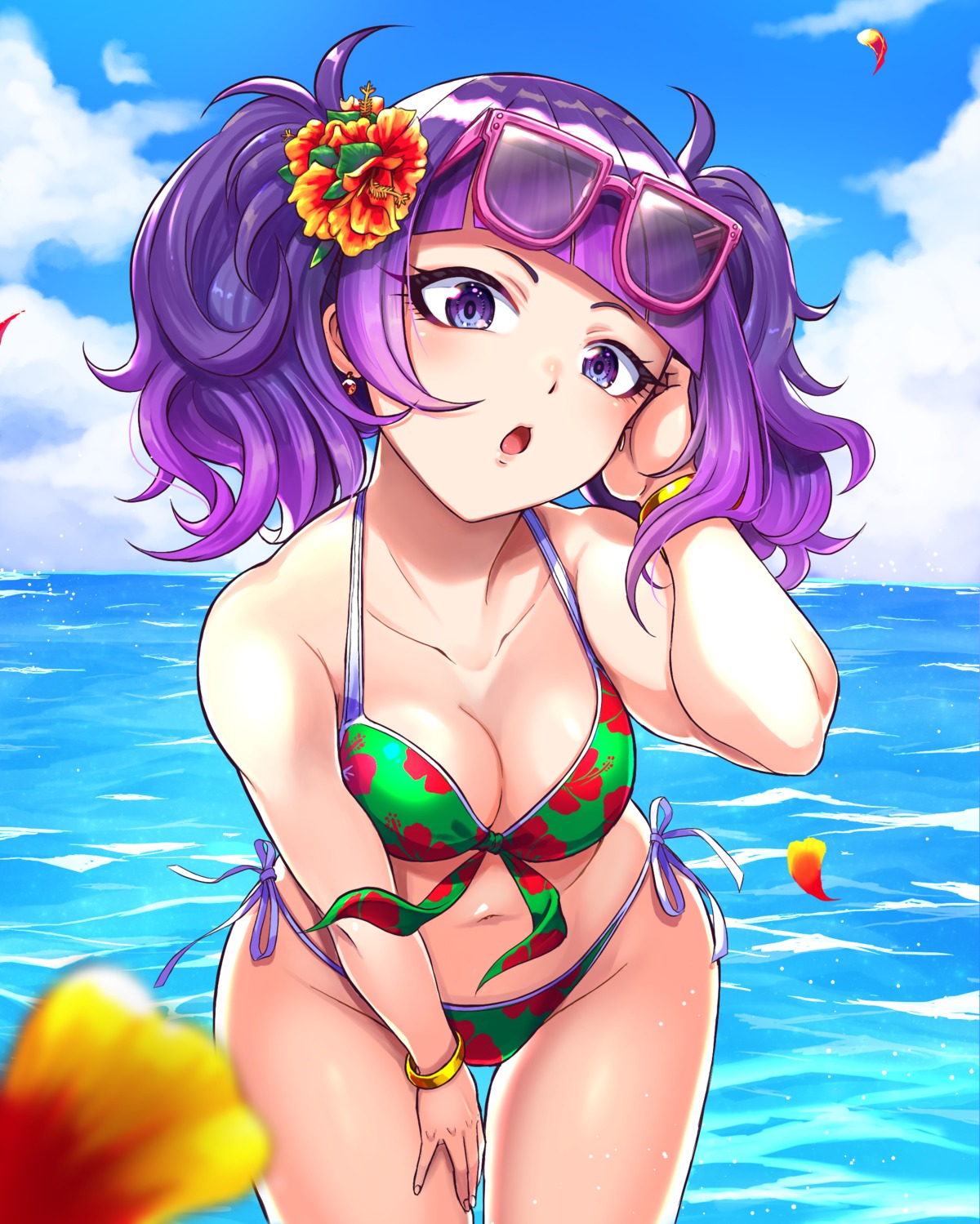 bikini, breast_hold, cleavage, megane, ooike_teru, swimsuits, tanaka_mamimi, the_idolm@ster, the_idolm@ster_shiny_colors